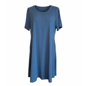 Cherfly Dark Turquoise T-Shirt Dress Size L Short Sleeve Pocket Mini Casual